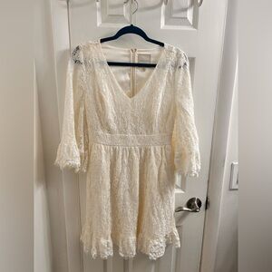 Modcloth Cream Lace Long Sleeve Dress